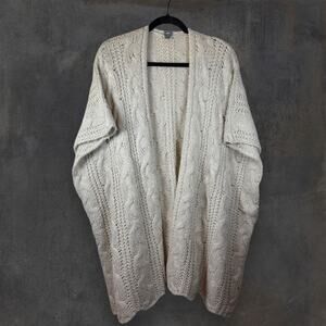 Aerie Cream One Size Knit Pattern Open Buttonless Long Length Sweater Wrap